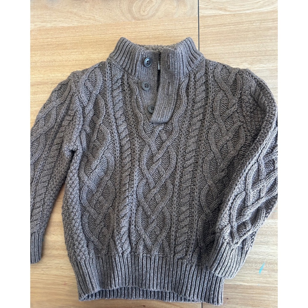 Baby GAP Kids Brown Cable Knit Mock Neck Button Sweater Faux Shearling Size 5Y